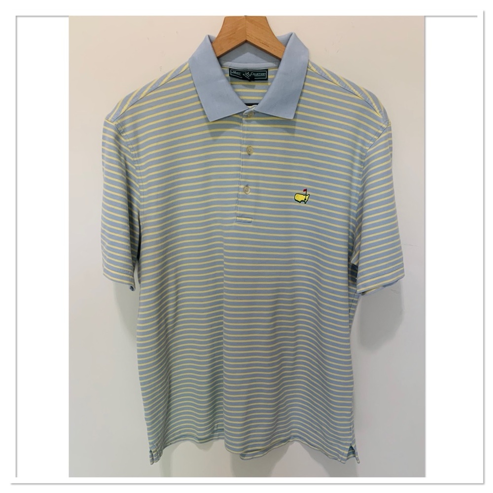 Masters Collection Striped Golf Polo Shirt Short Sleeve Blue Yellow Size Large